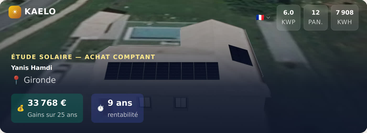 En-tête du rapport client : la maison, 33 768 € de gains sur 25 ans, rentable en 9 ans